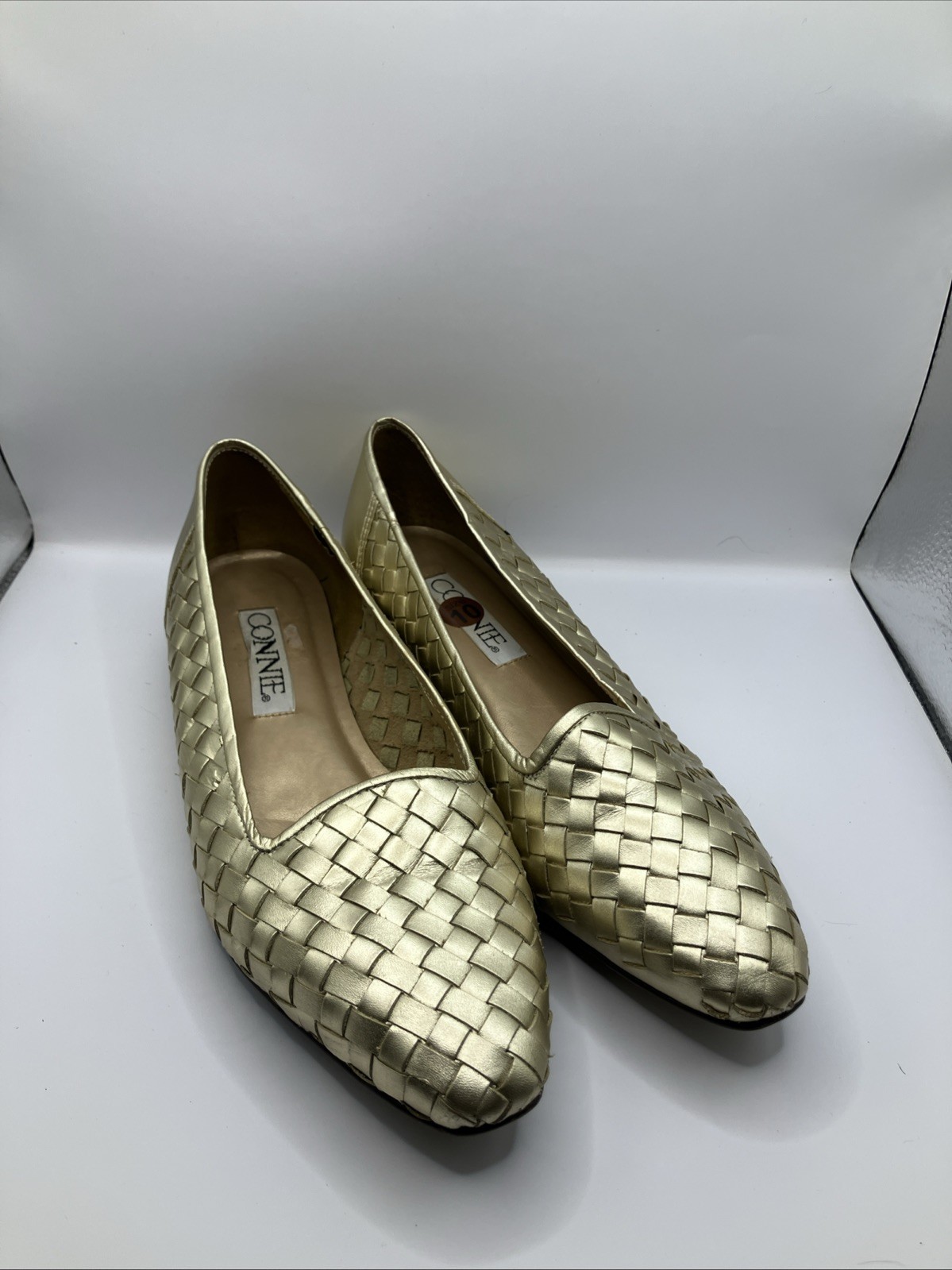 Vintage CONNIE Gold Weave Women’s Shoes Sz 10 Flats Leather Upper Made In Brazil
