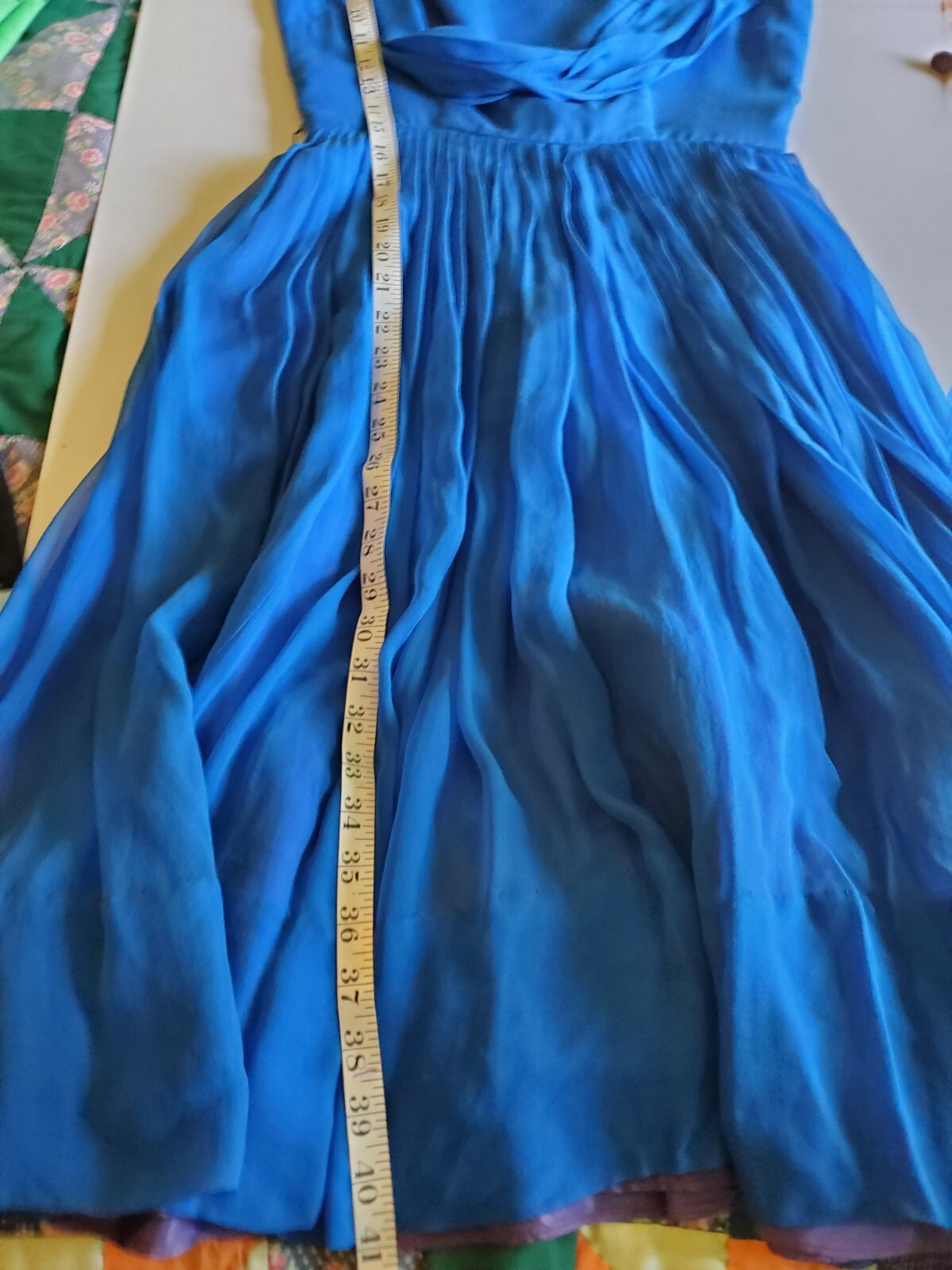 Vintage 1950s 60s ELINOR GAY Blue Party Formal Dress 26″ Waist
