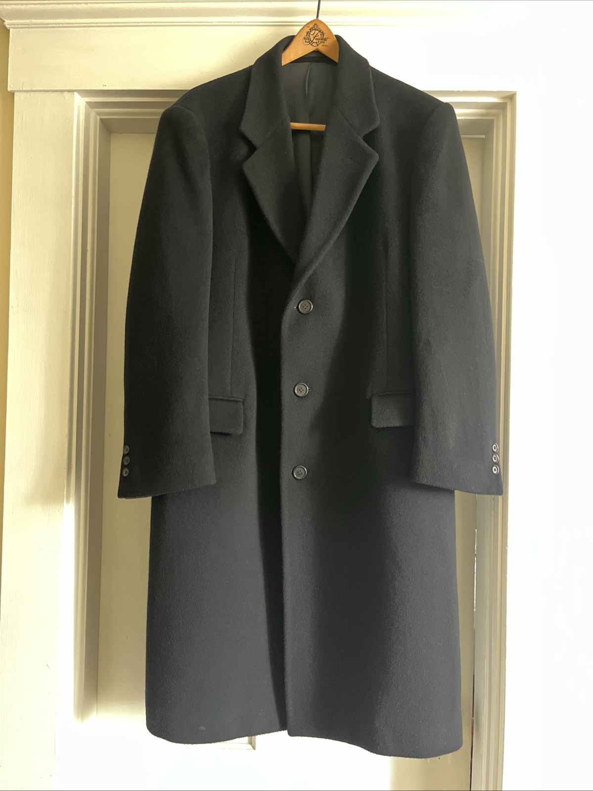 Vintage Black Wool Overcoat Mens Nino Cerruti Rue Royale Made In Brazil Size 42R