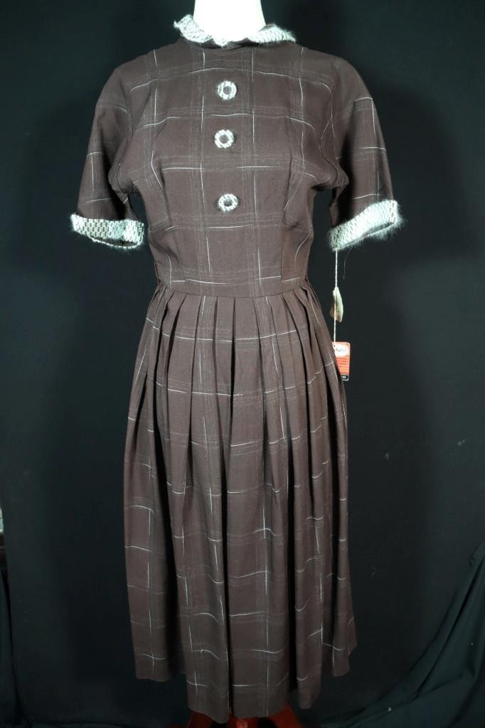 Vintage Deadstock 1950’s Brown Gabardine Dress With Original tags Size 2+