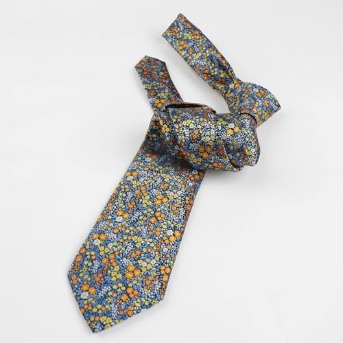 Mens 3.15inches Floral Tie with Flower Printed C142-blue/ Orange/ Yellow