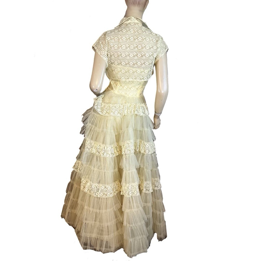 VINTAGE CIRCA 1950’S YELLOW TULLE & TAFFETA PARTY DRESS WITH BOLERO SZ XS
