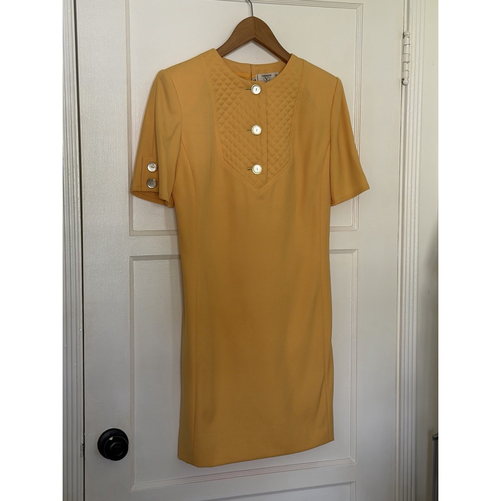 Valentino Orange Shift Dress Vintage 90s Size IT 38 US 4 Miss V Button Up Italy