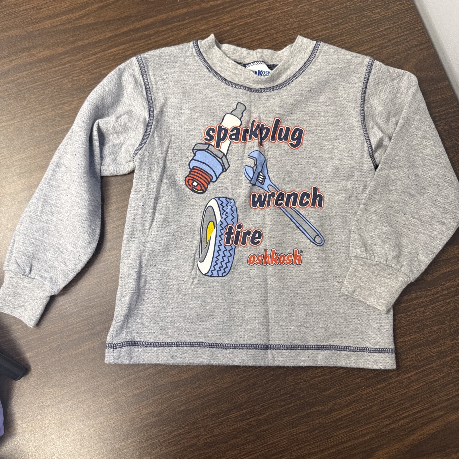 Vintage OshKosh B’gosh Toddler 4T Shirt USA Made Mechanic Car Graphic 90s Tee LS
