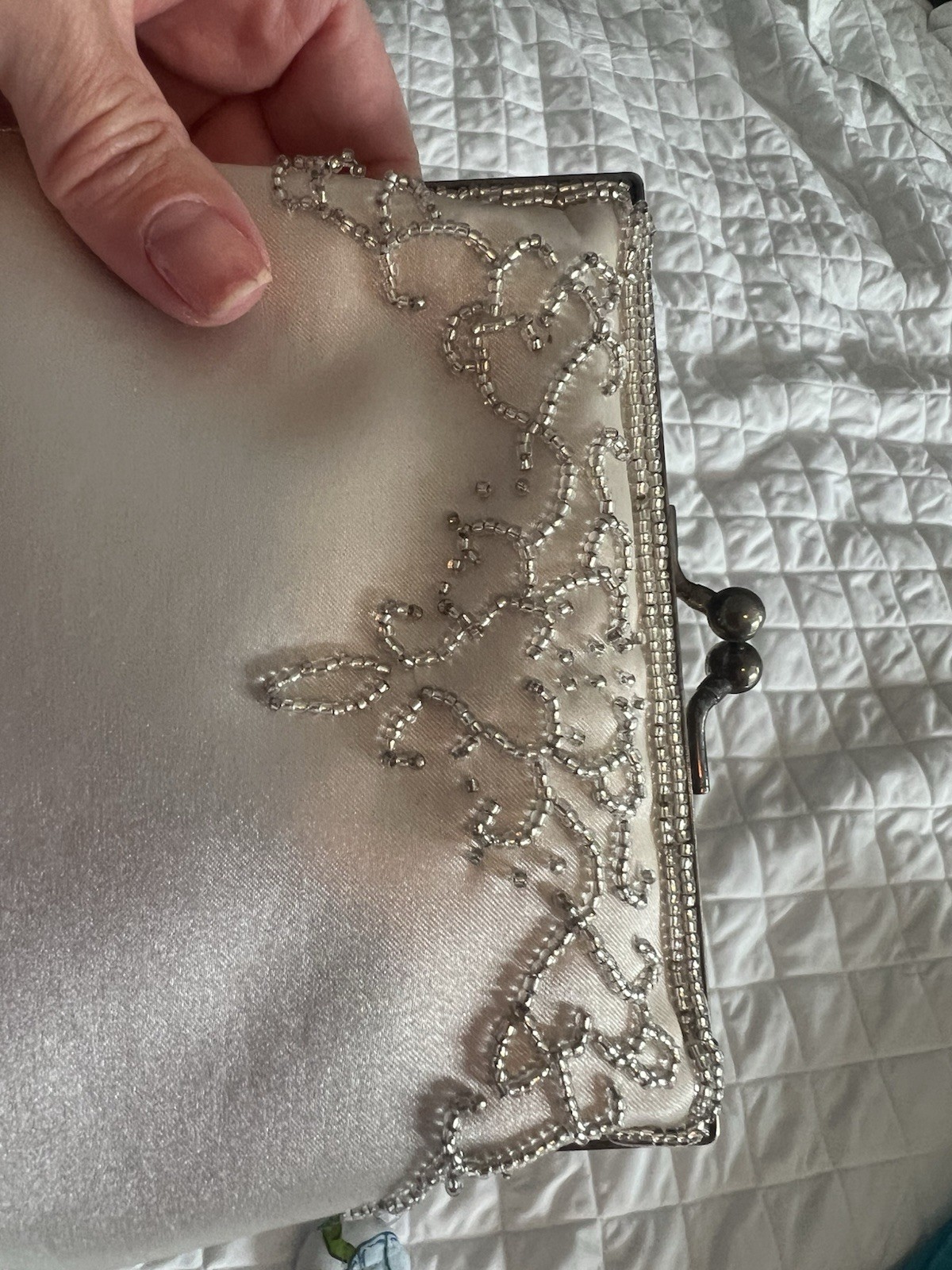 White Satin Beaded Vintage Wedding Purses EUC