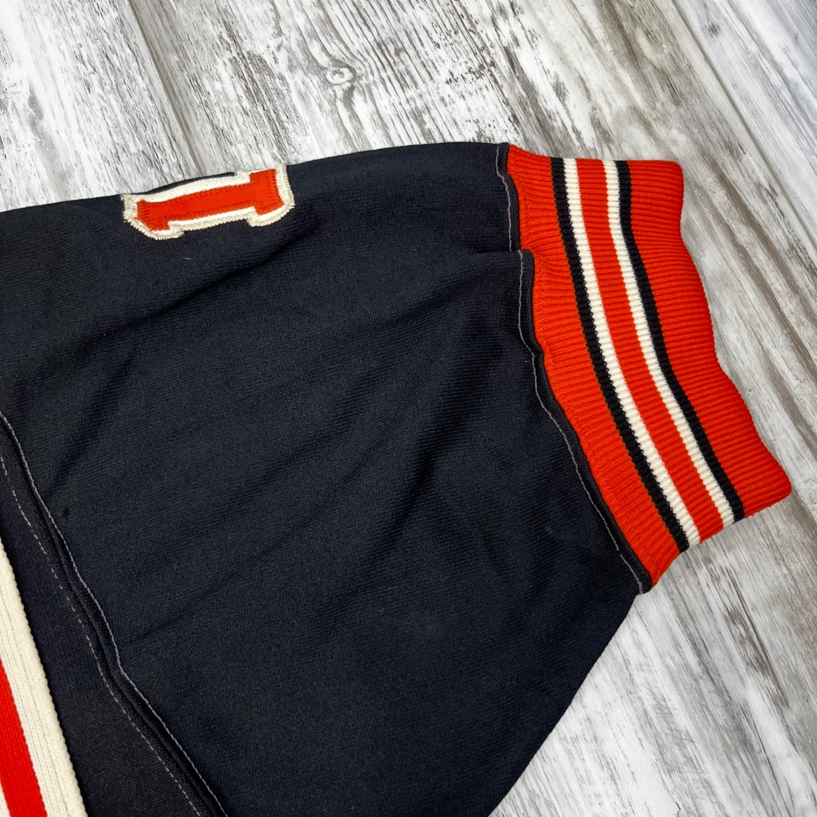 60s Vintage Russell Southern Co Winslow Athletic Jacket Black Red Snap Front S