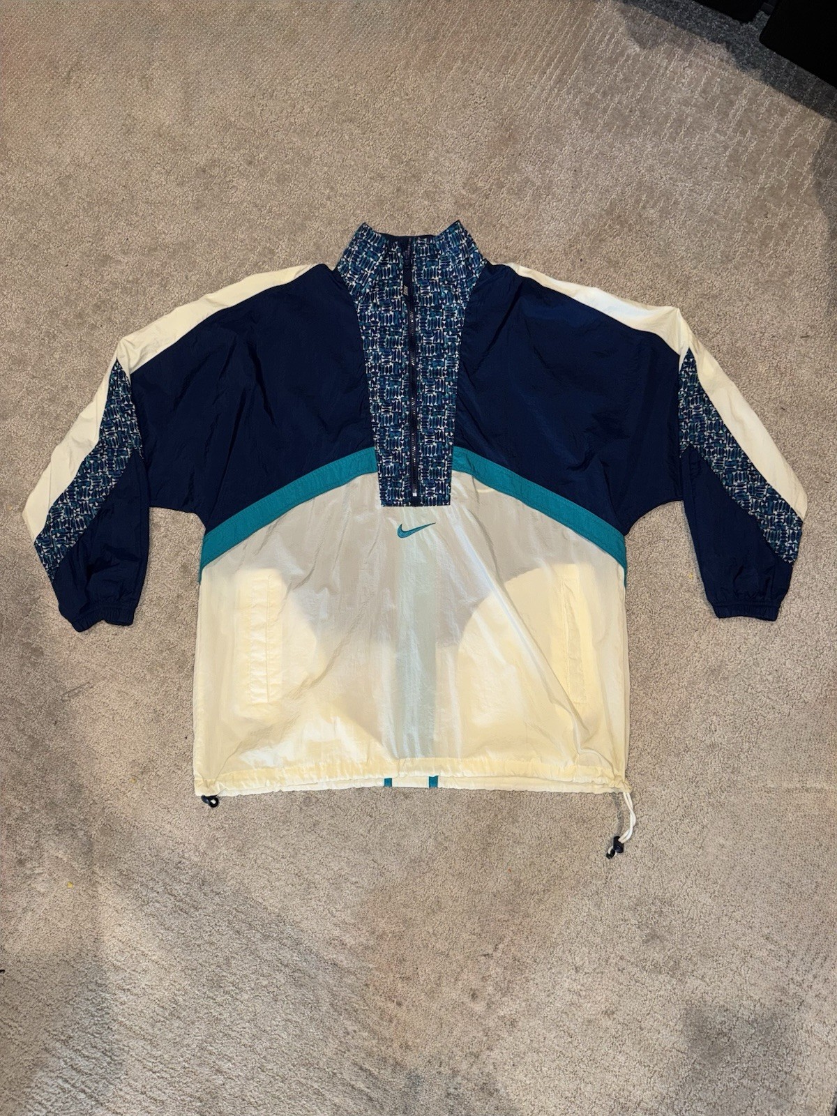 Vintage 90s Nike Half Zip Anorak Windbreaker Jacket Large Navy Teal Big Swoosh