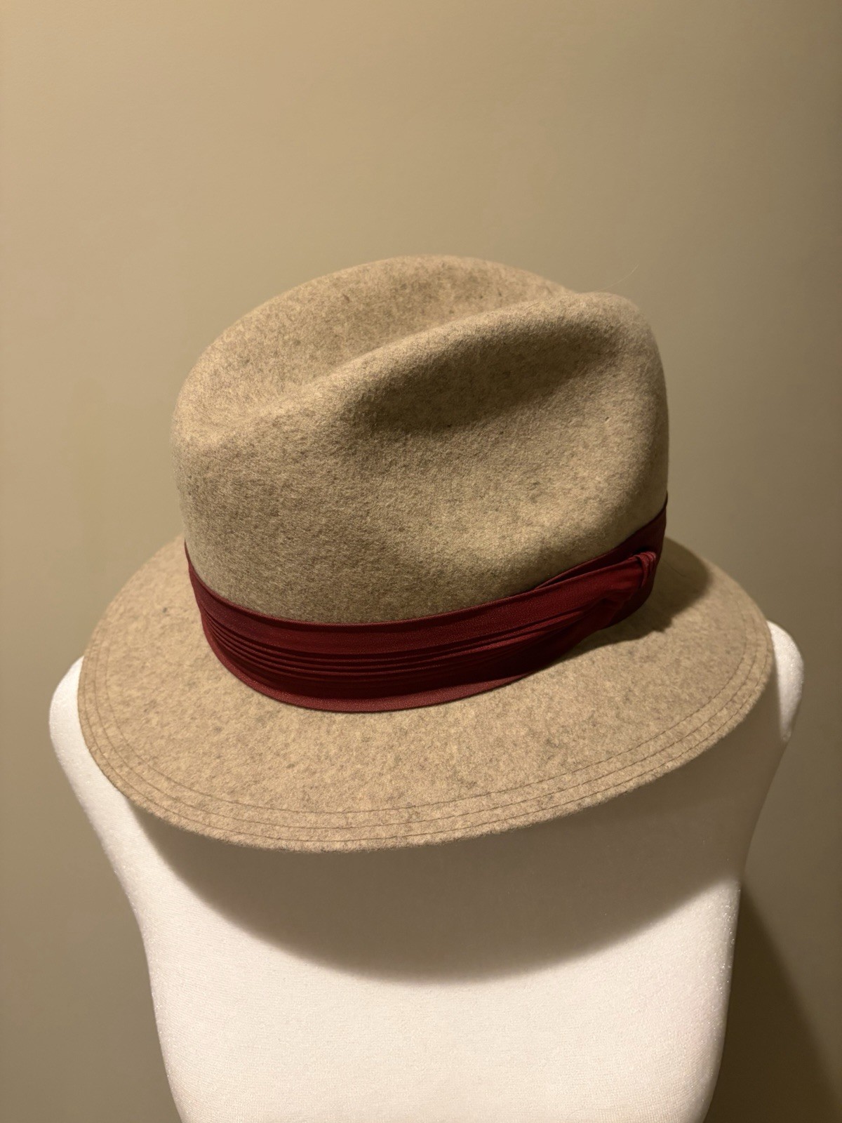 Vintage Geo W Bollman & Co Ladies Hat MR. K Originals 100% Wool Maroon Band Bow