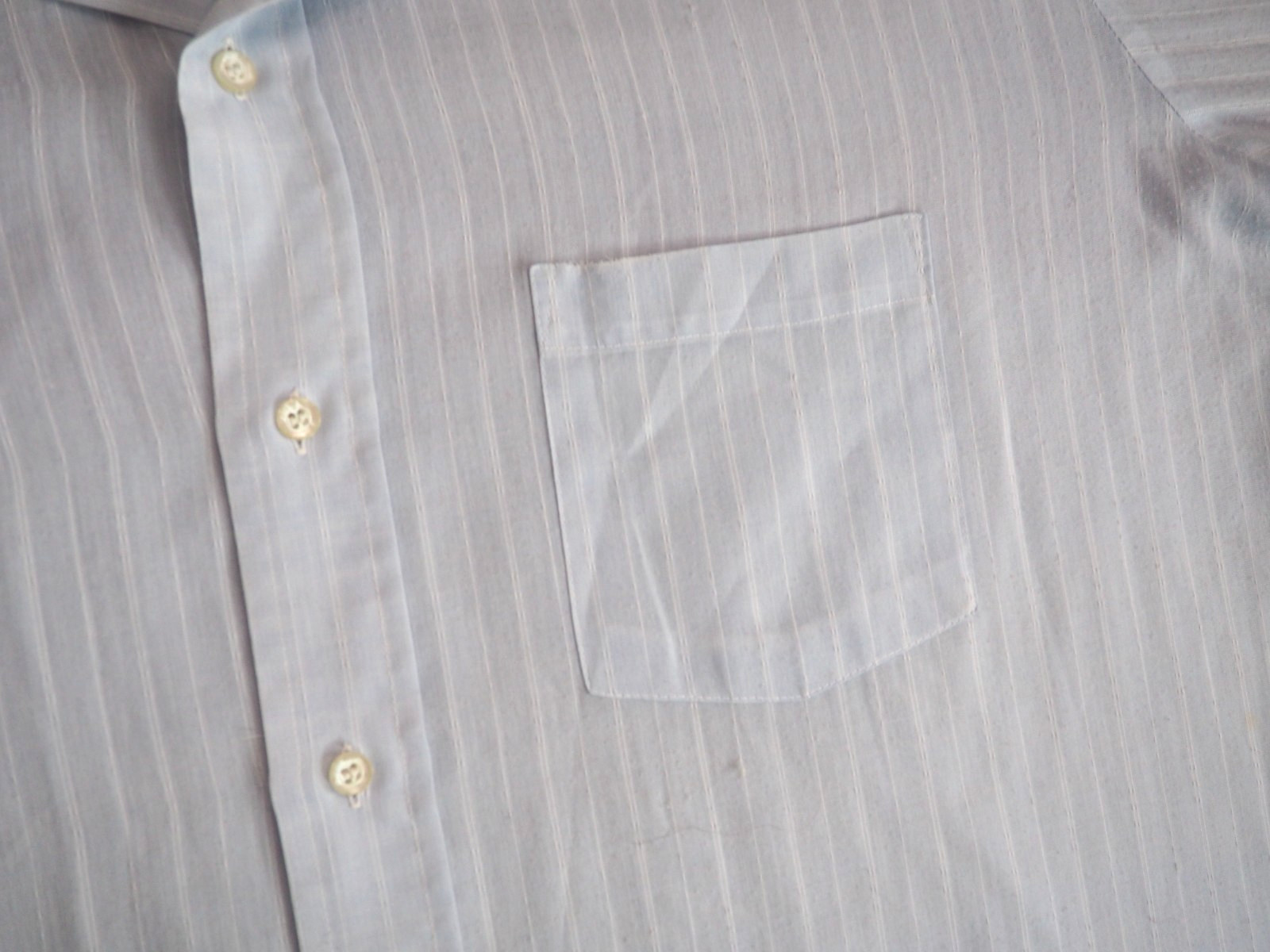 VTG 70s Royal Knight Perm Press Sheer Polycotton Blue Pinstripe Button Shirt XL