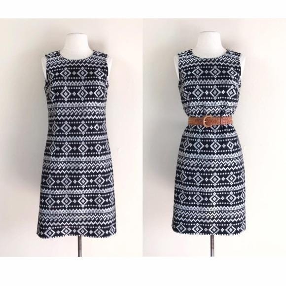vintage y2k dkny black n white embroidered mini dress aztec ethnic tribal sheath