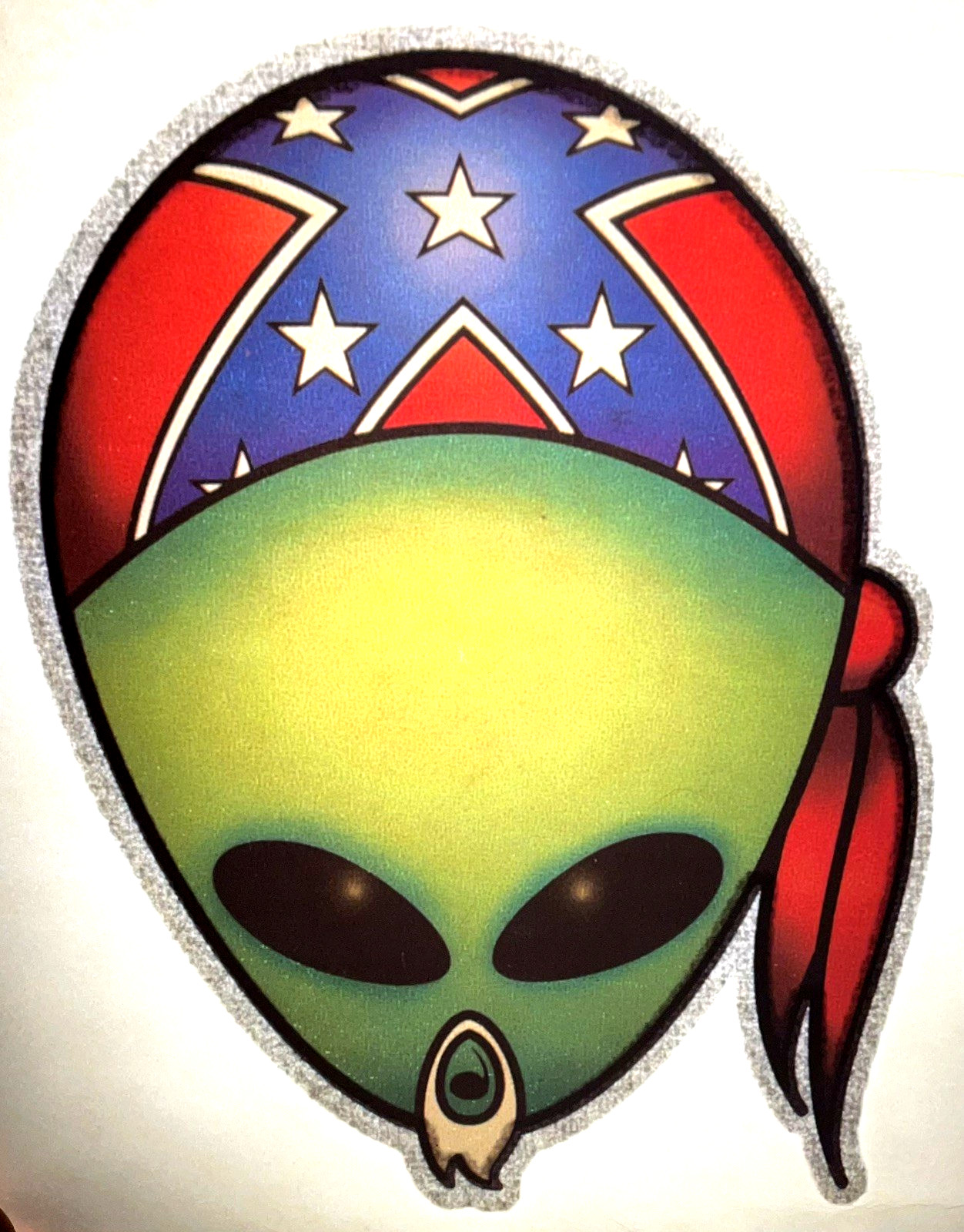 Vintage 80s ALIEN Heat Press Transfer Iron On UFO Flag Southern GREY BILLY wEiRd