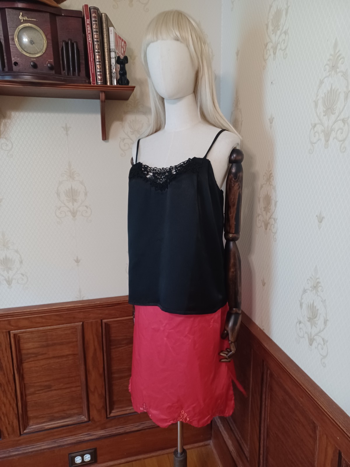 Vintage 1980s/90s Larissa Jeffrey Black Satiny Lingerie Whimsigoth Coquette Top