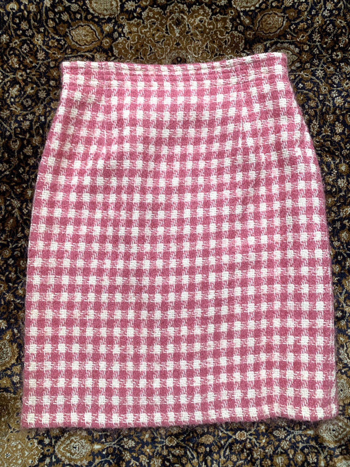 Vtg Courreges Skirt Suit Mohair Boucle Tweed Pink White Checks Womens 40 France