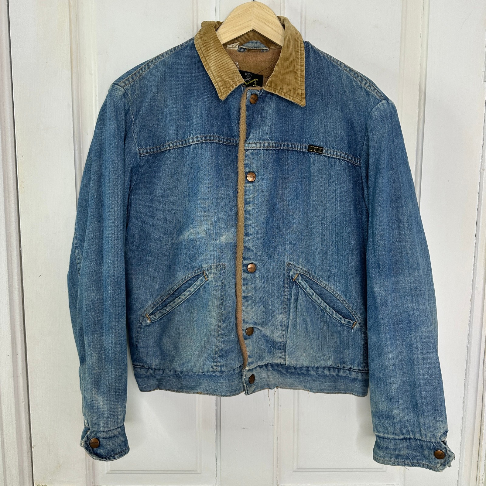 Vintage 60-70’s Maverick Blue Bell Sherpa Lined Denim Cord Collar Jacket USA 40