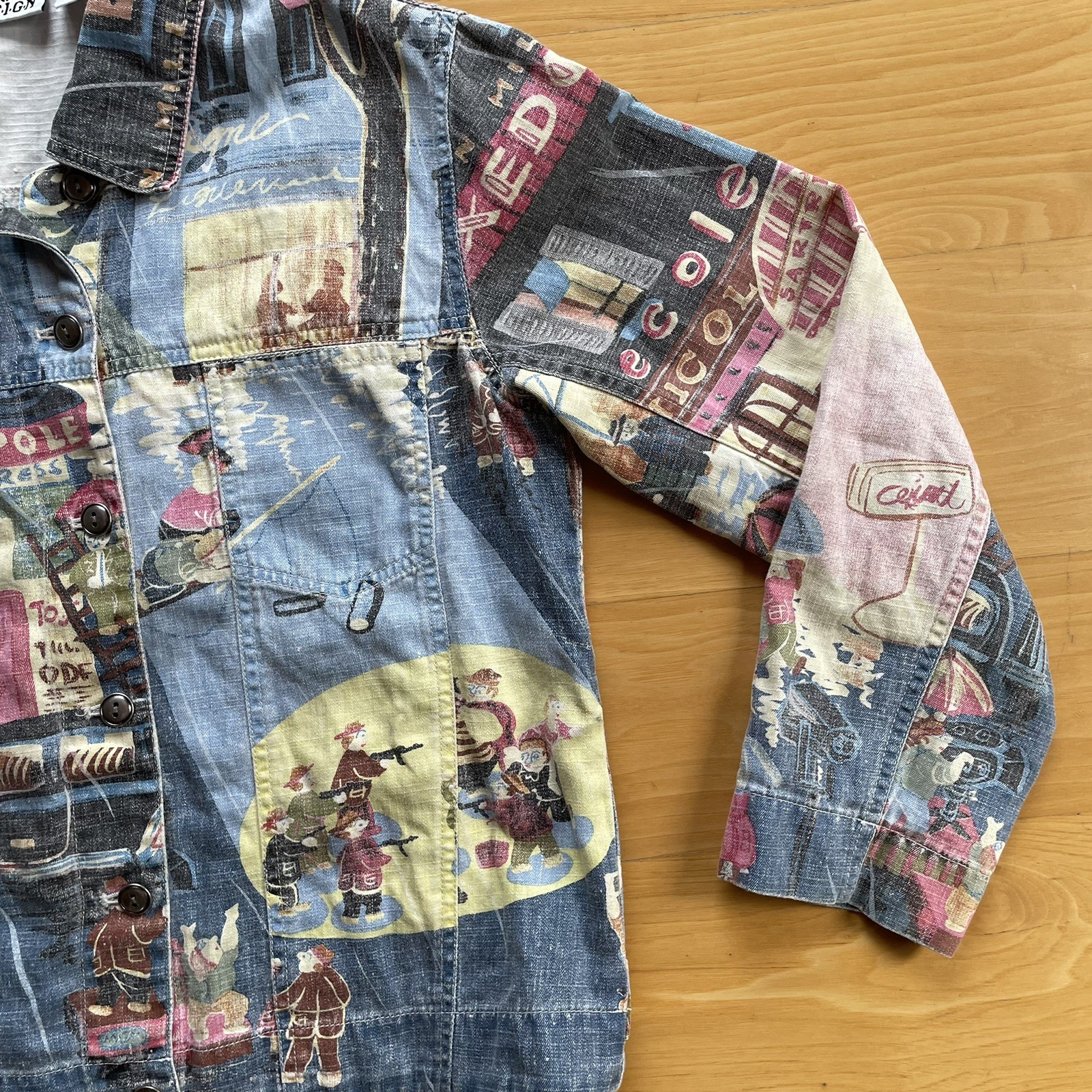 Vintage Chico’s All-Over Print Cotton/Linen Shirt Jacket Sz S/M French Scene