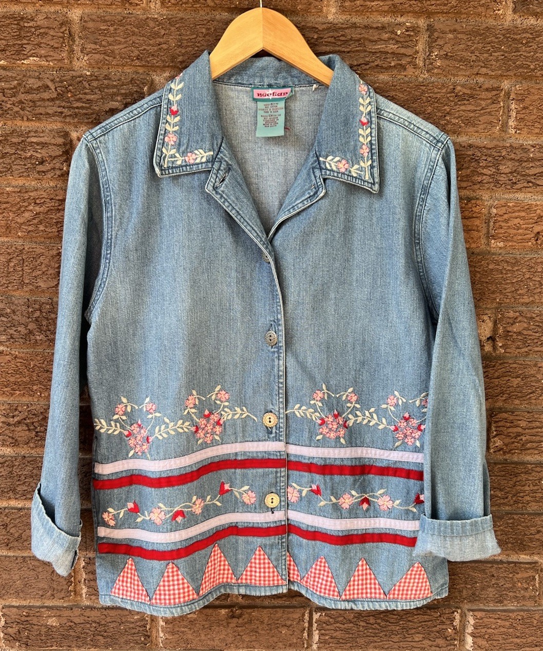 Vintage Denim Jacket Small Indie 90s Folk Festival Boho Western Embroidered