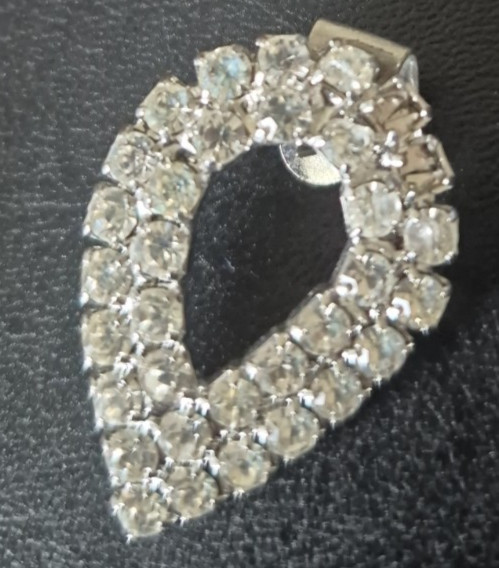 Vintage Teardrop Shaped Clear Rhinestone Silver Tone Shoe Clips