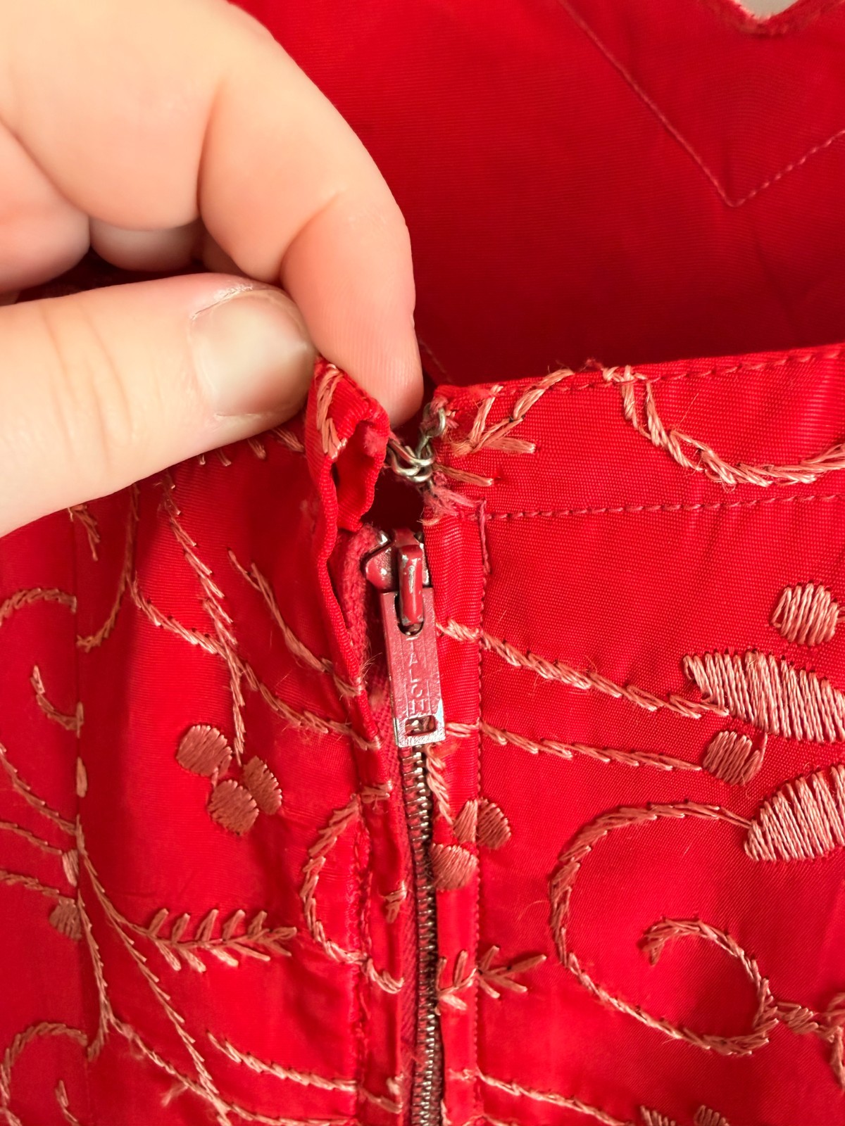 Vintage 1950s Suzy Perette Red Embroidered Drop Waist Dress AND Jacket NEW YORK