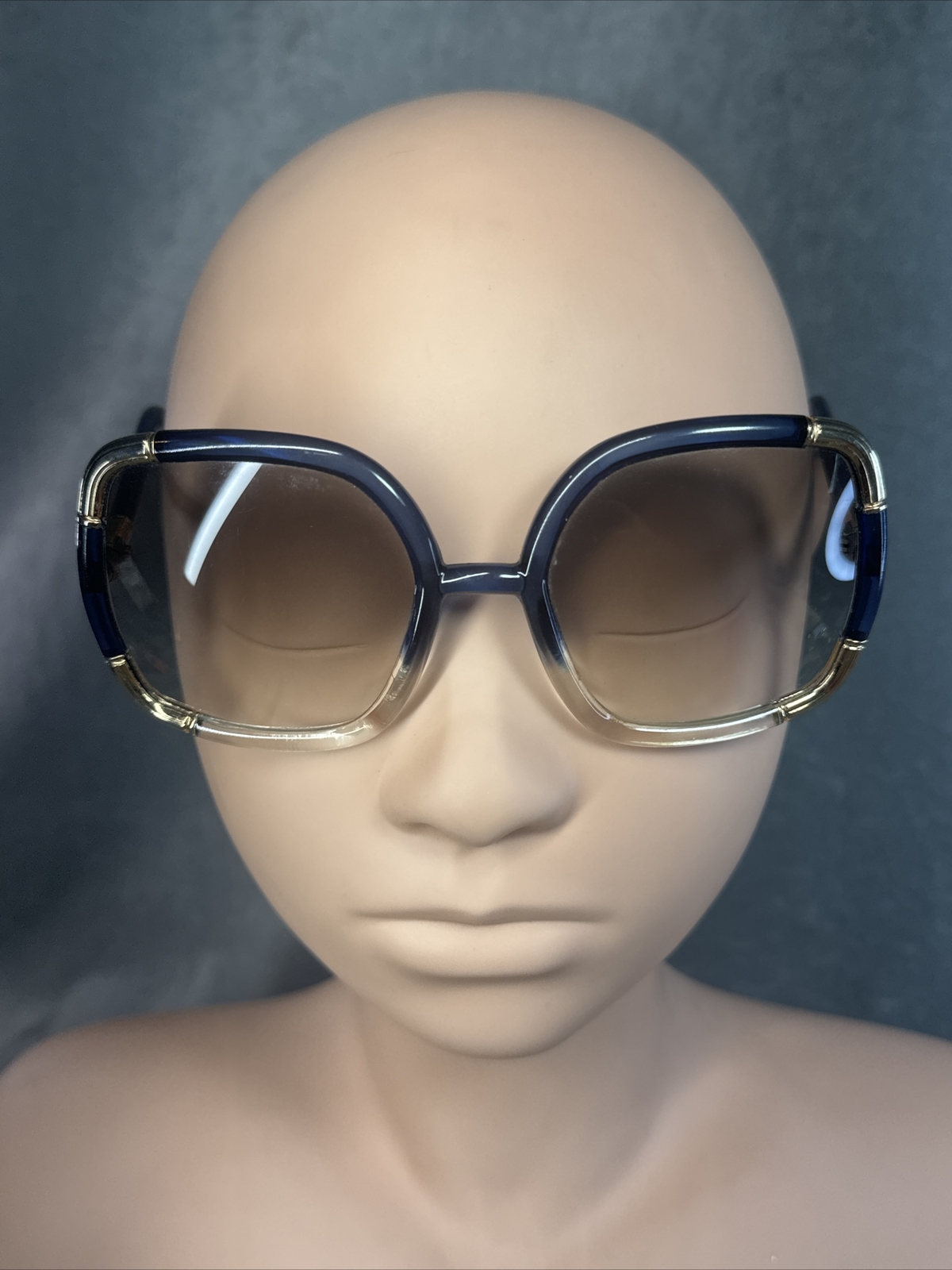 Vintage Ted Lapidus Original Blue Clear And Goldtone Sunglasses W/ Case Bag