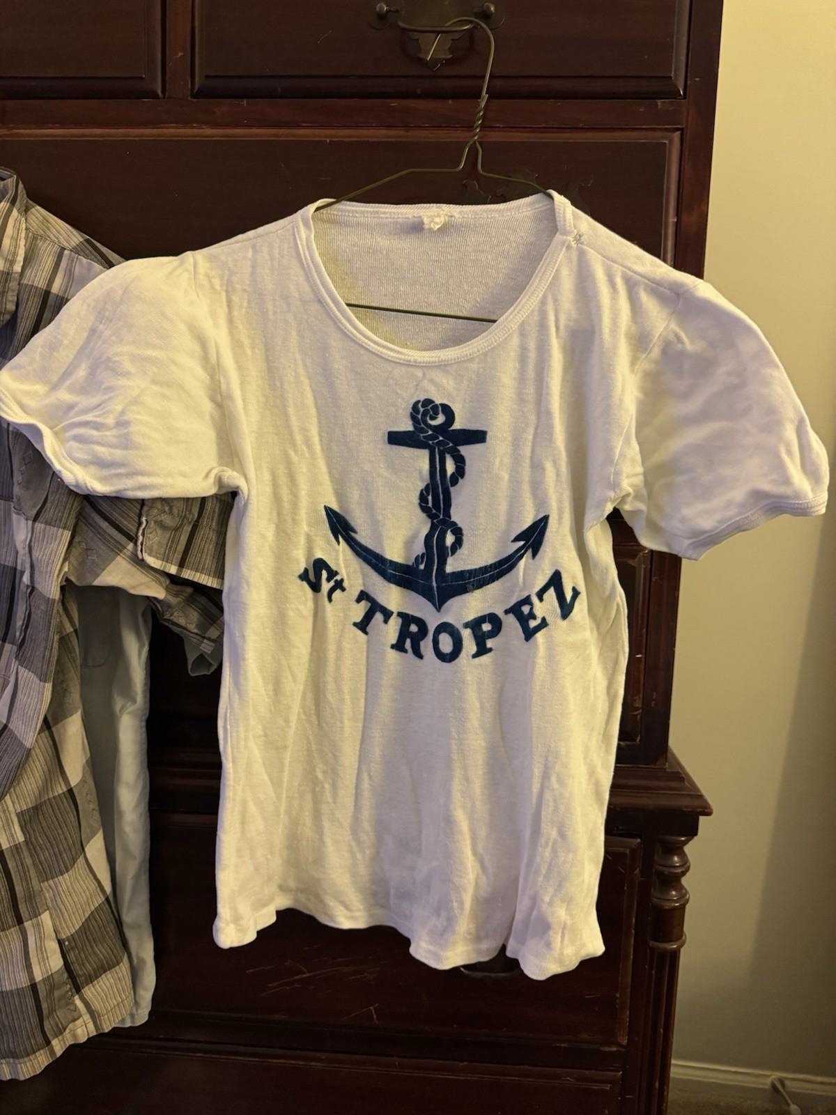 1950s Vintage Tee Tourist T Shirt White St. Tropez Anchor Sailor Navy XS-S Adult