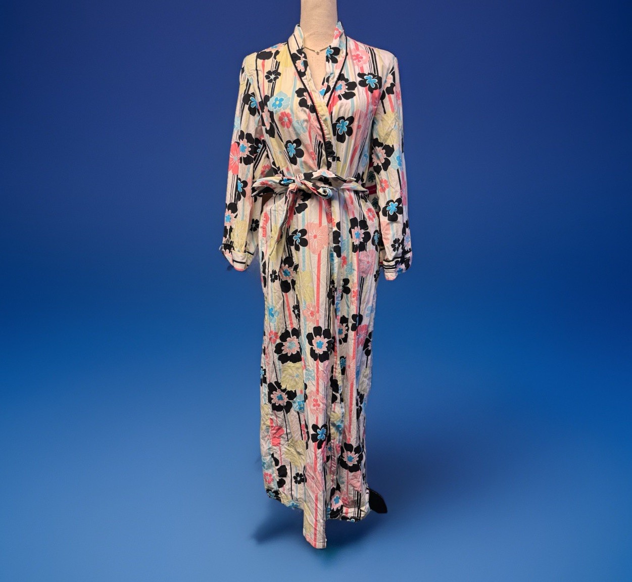 Y2K Girly Funky Floral Striped Robe Cottage Core Shabby Chic Pop Artsy sz M