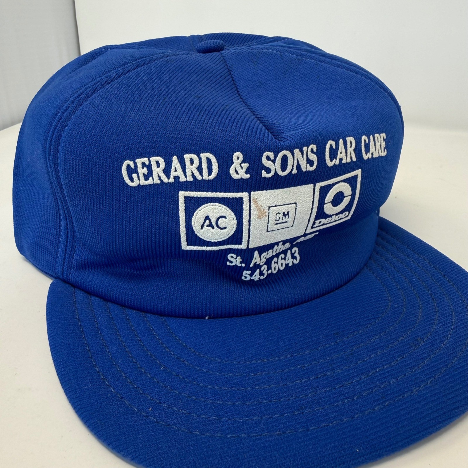 VTG Gerard & Sons Car Care GM AC Delco Trucker Hat Blue Snapback St Agatha Maine