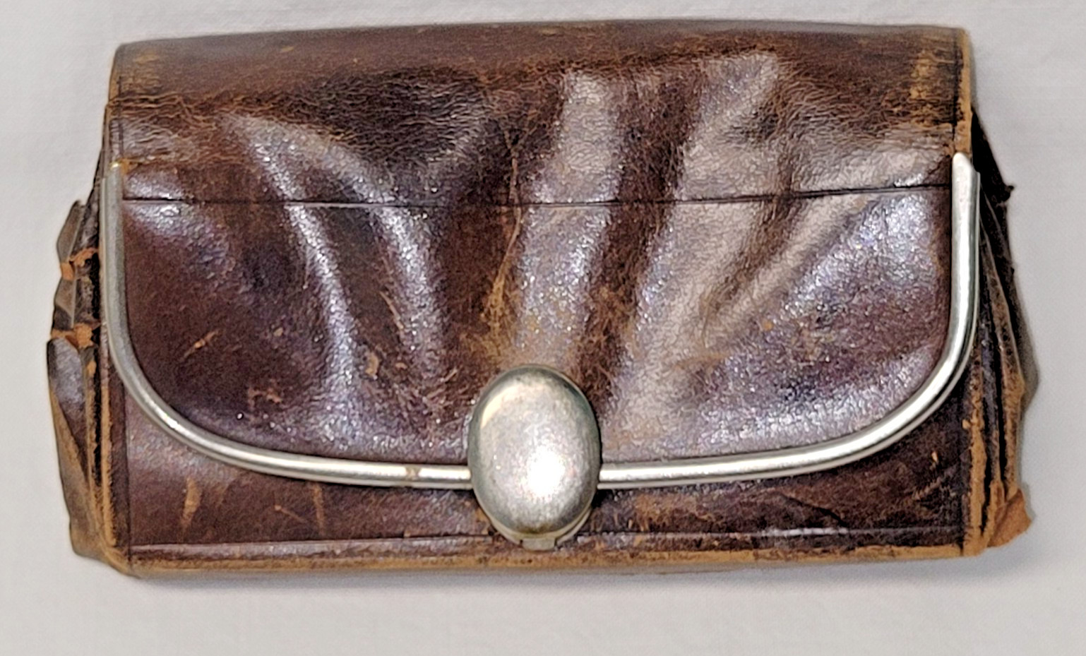 Vintage 1875 patent Fine LEATHER PURSE w COIN POCKET Accordian Wallet Delicate