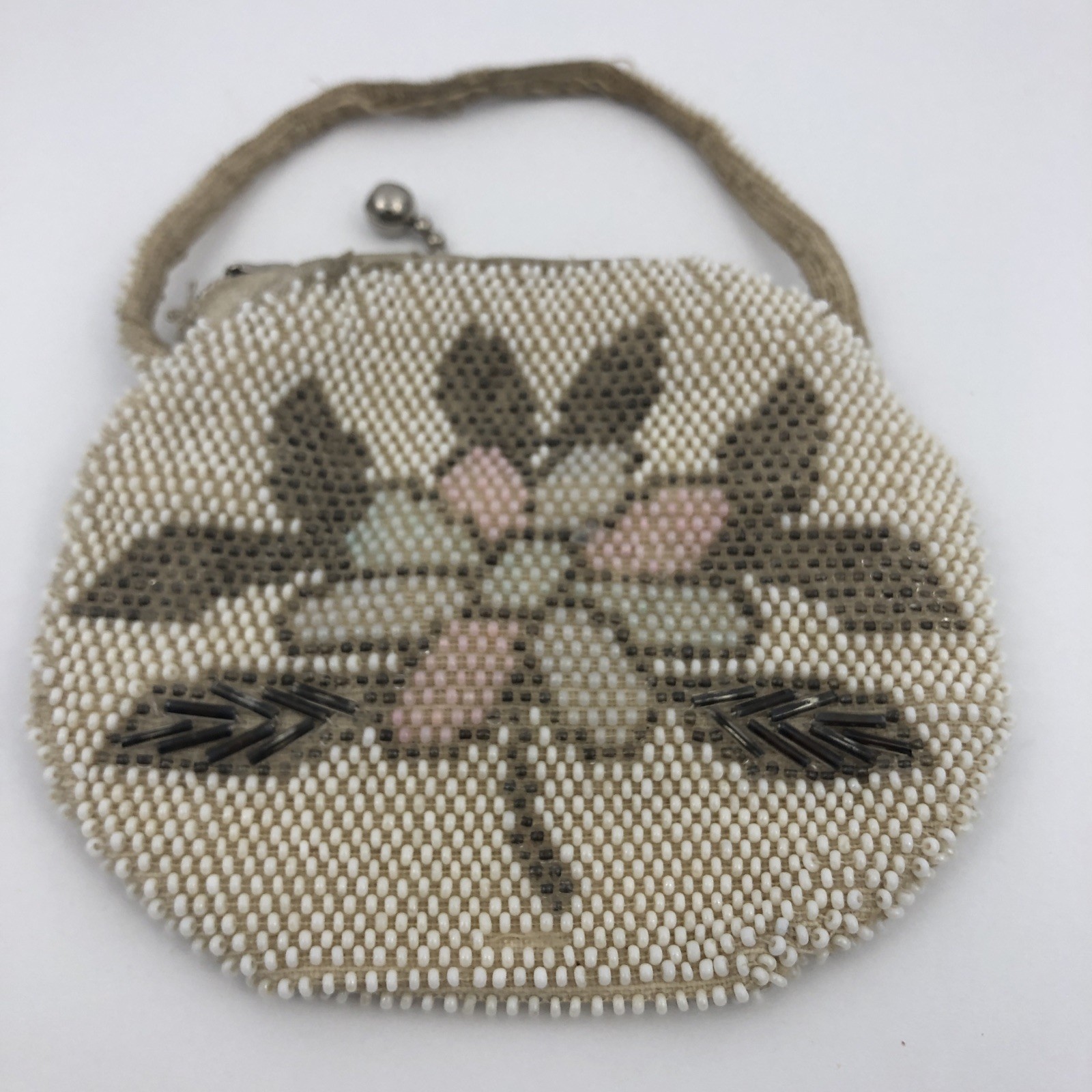 Vintage Floral Beadwork Small Clutch Purse Czechoslovakia Deco Flapper RARE