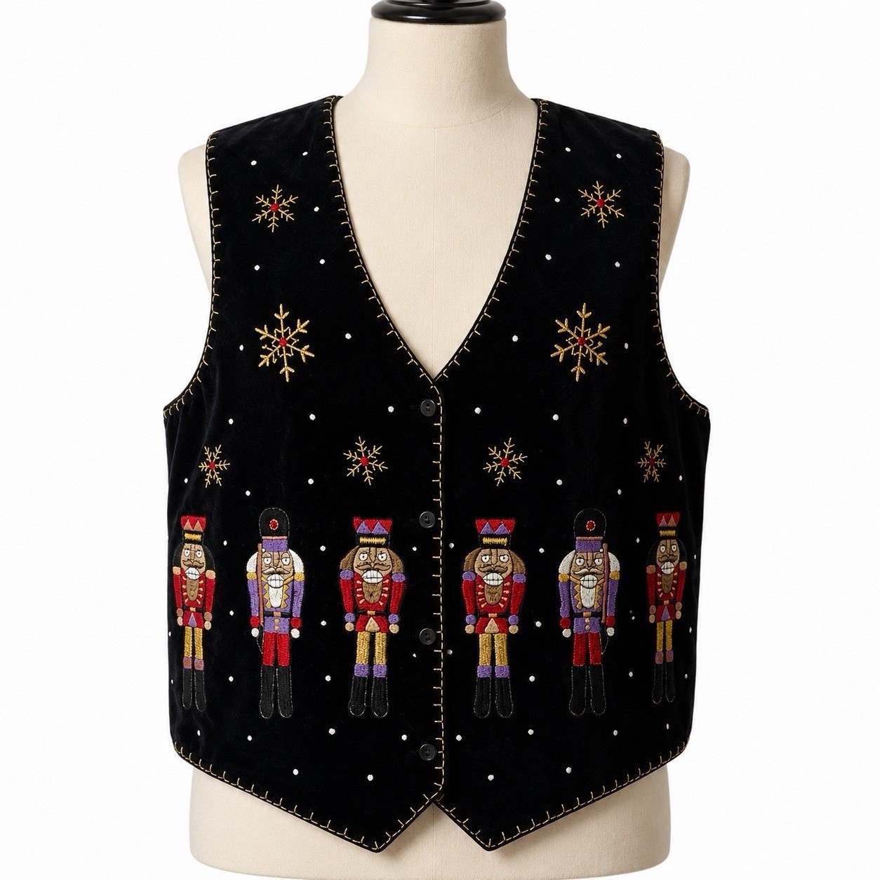 VTG Paul Harris Design Nutcracker Christmas Vest Black Velvet Women’s XL