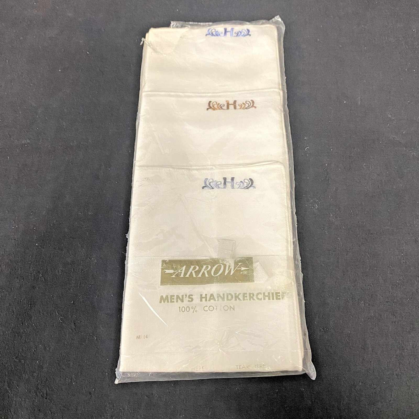 ARROW Vintage Men’s Handkerchiefs Monogrammed Initial ‘H’ Set of 3 SEALED