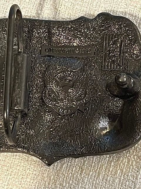 Vintage 1982 Country Music Enamel Belt Buckle with Banjo Fiddle Guitar & Stars,