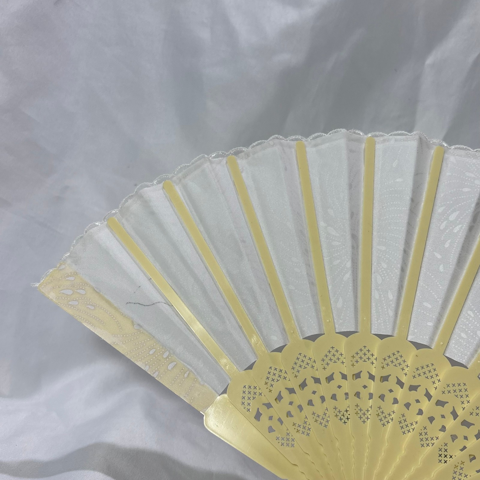 Cream Synthetic Folding Fan Moon & Starburst Design Plastic Sticks / Guards