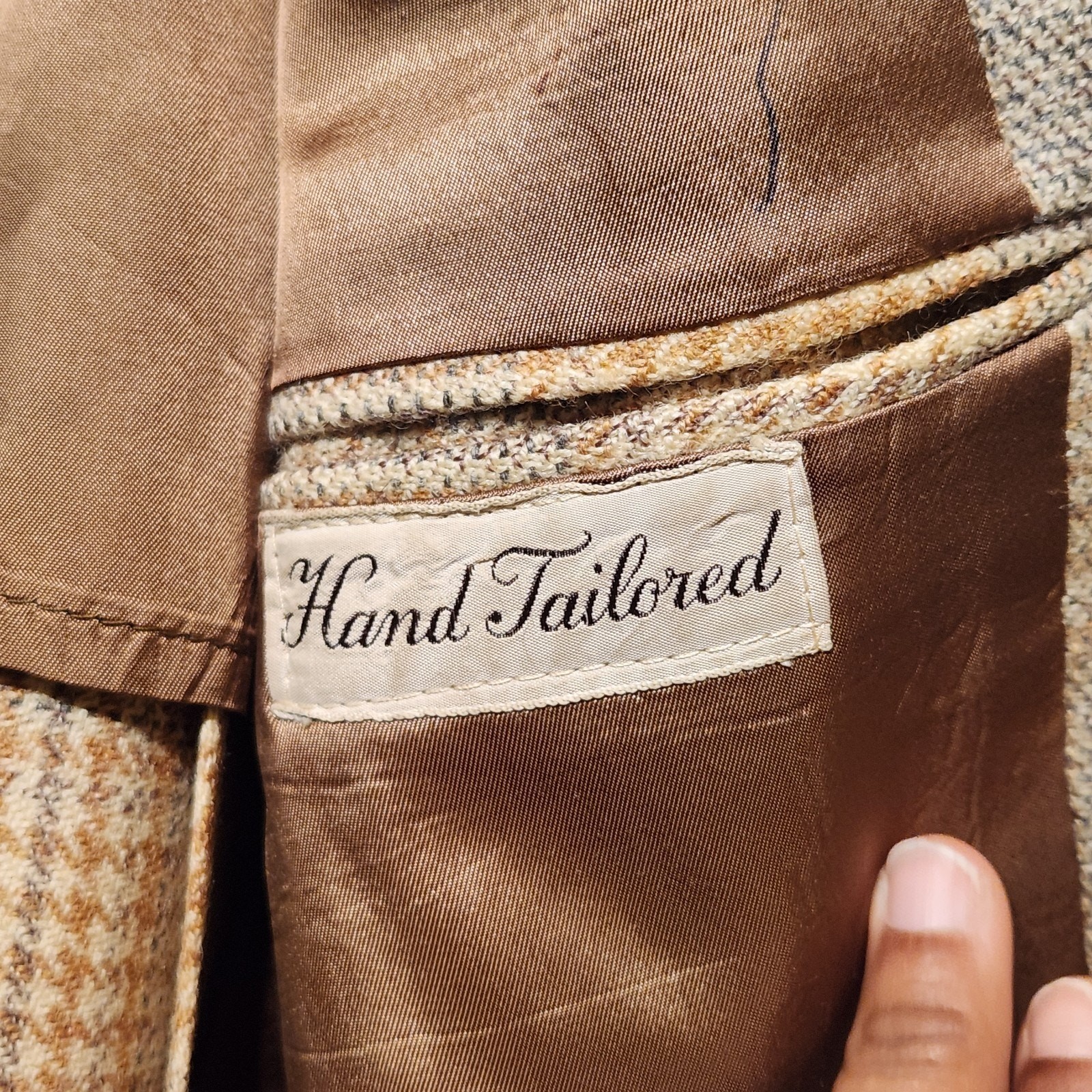 Vintage Saks Fifth Avenue Tan Sz Large Wool Large Pocket Tweed Sport Coat Jacket