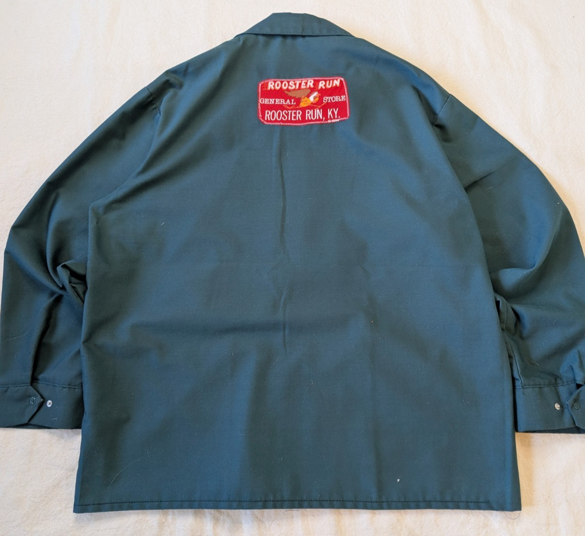 Vintage 70s Green Cotton Blend Twill Work Jacket Rooster Run General Patch XL