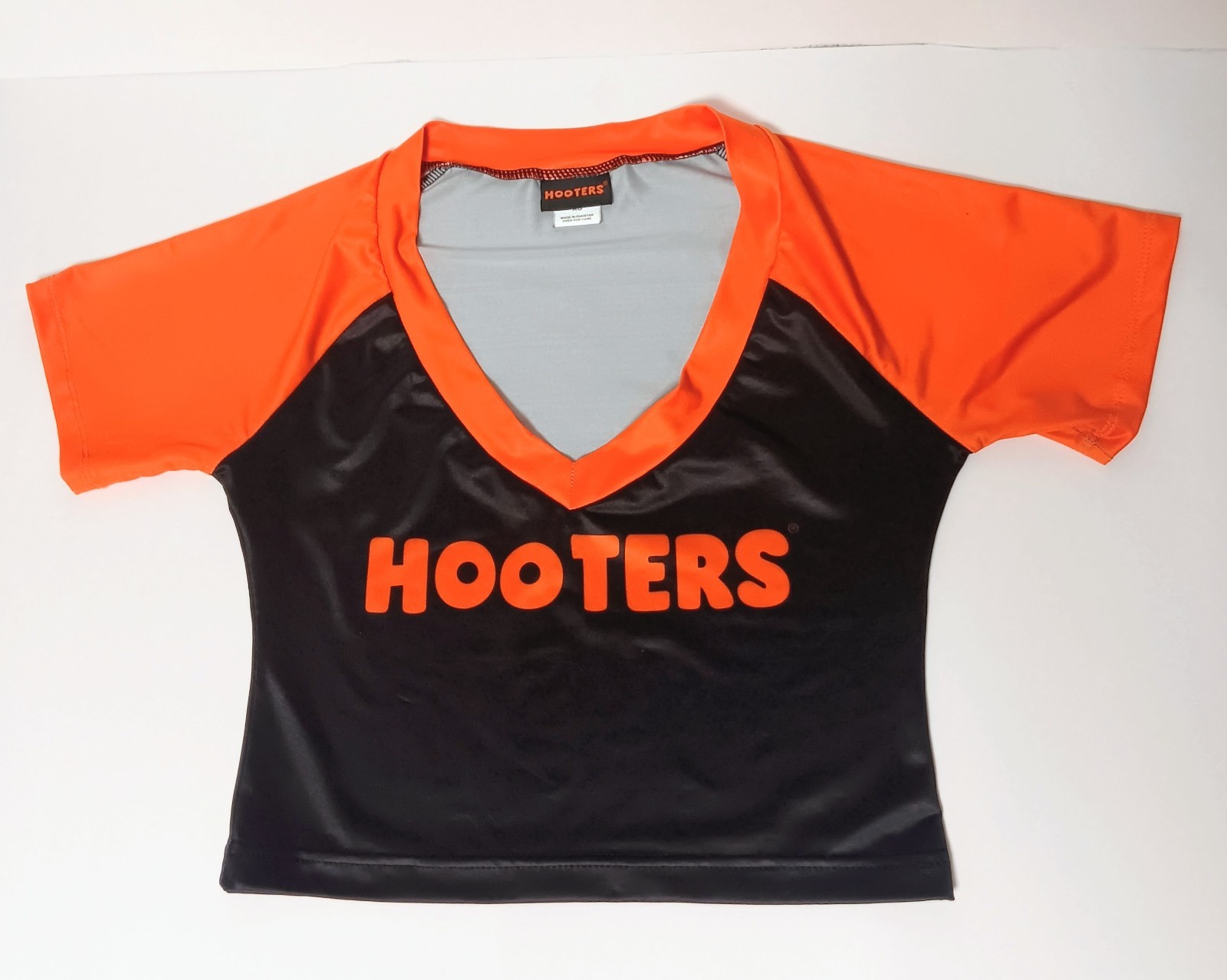 RARE BLACK & ORANGE AUTHENTIC HOOTERS CROP TOP JERSEY XS POLYESTER