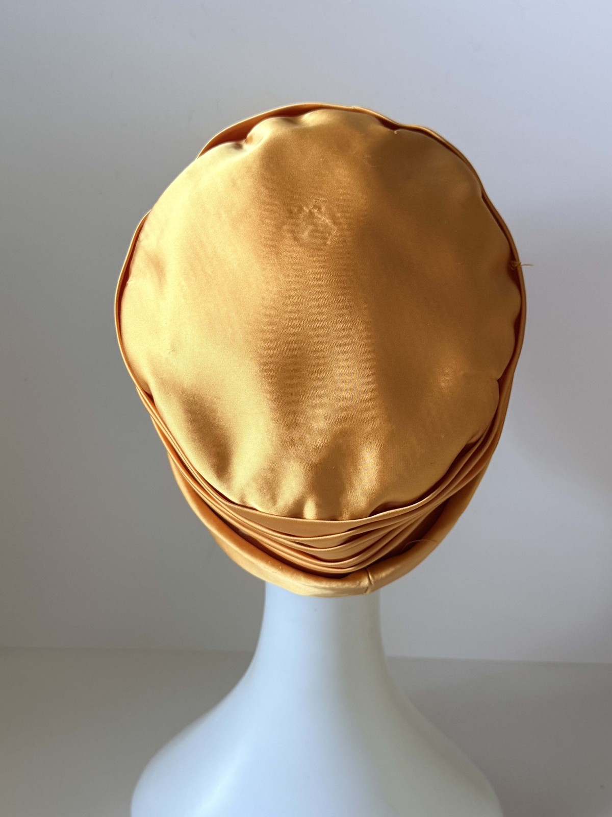 Vintage 1960s Orange Gold Satin Pillbox Hat, Draped Satin Cocktail Hat, Formal