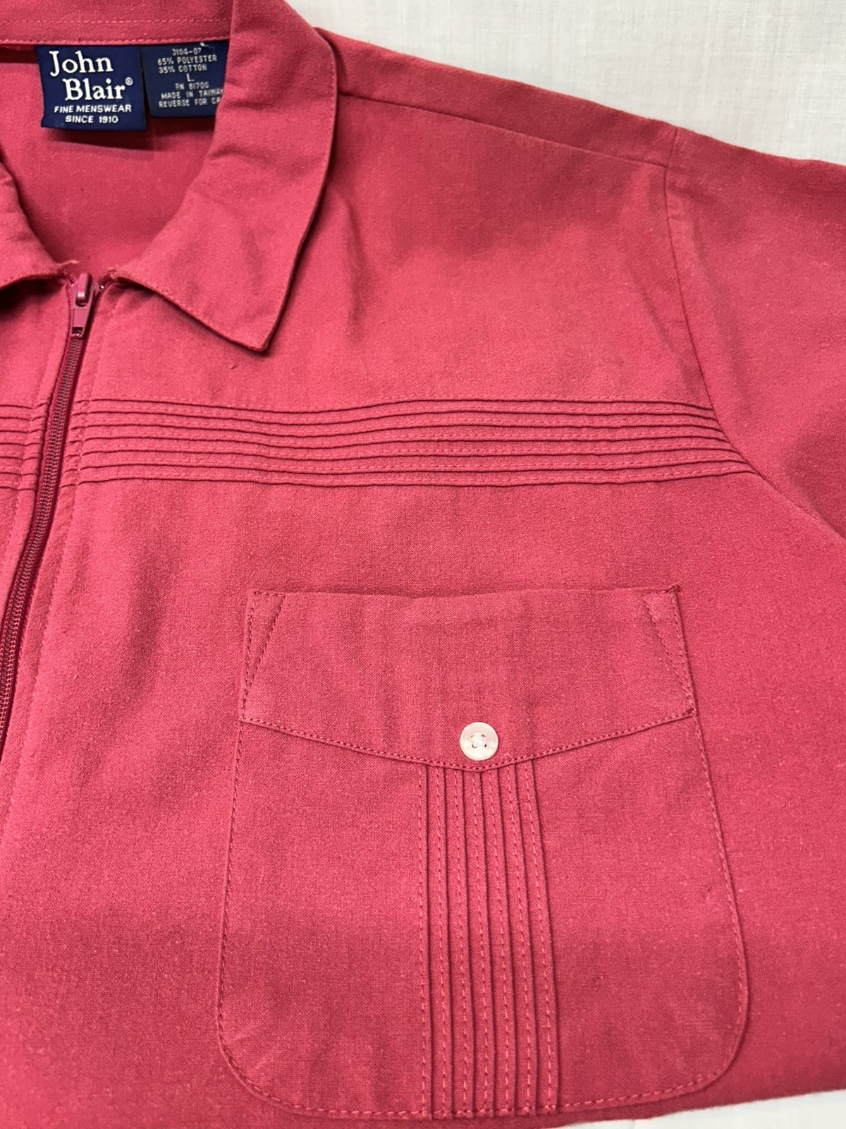 VTG 80s John Blair Full Zip Shirt Jacket Mens L Light Red Leisure Shacket