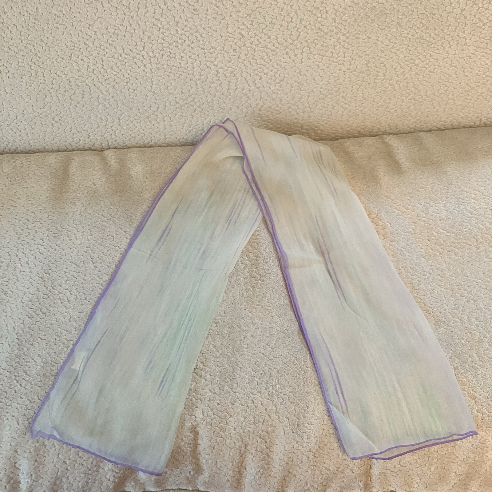 VTG Japanese Nylon Rectangle Scarf Pastel Purple Watercolor Stripe 13in X 42in