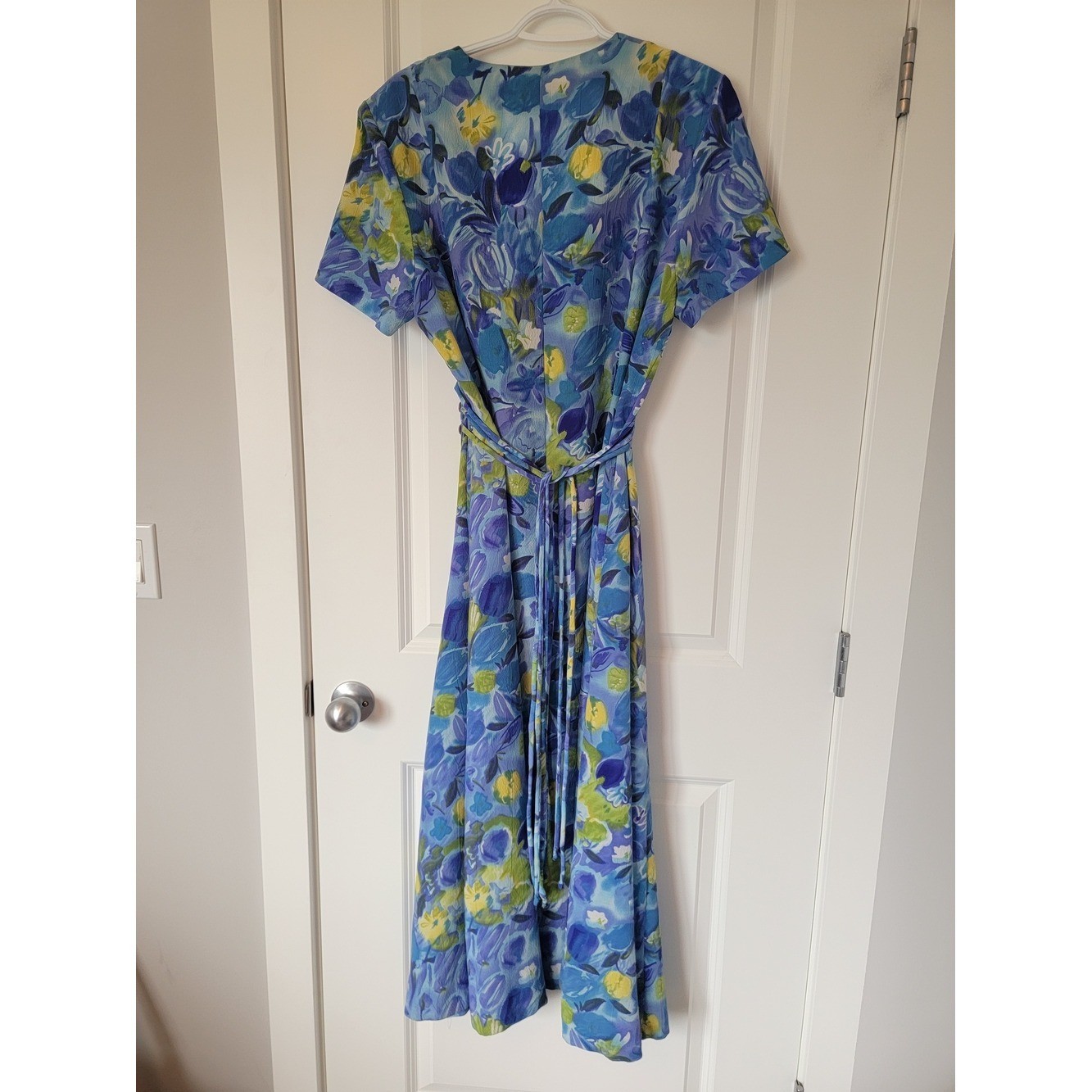 Vinatge Floral Button-Front Maxi Dress in Blue and Yellow