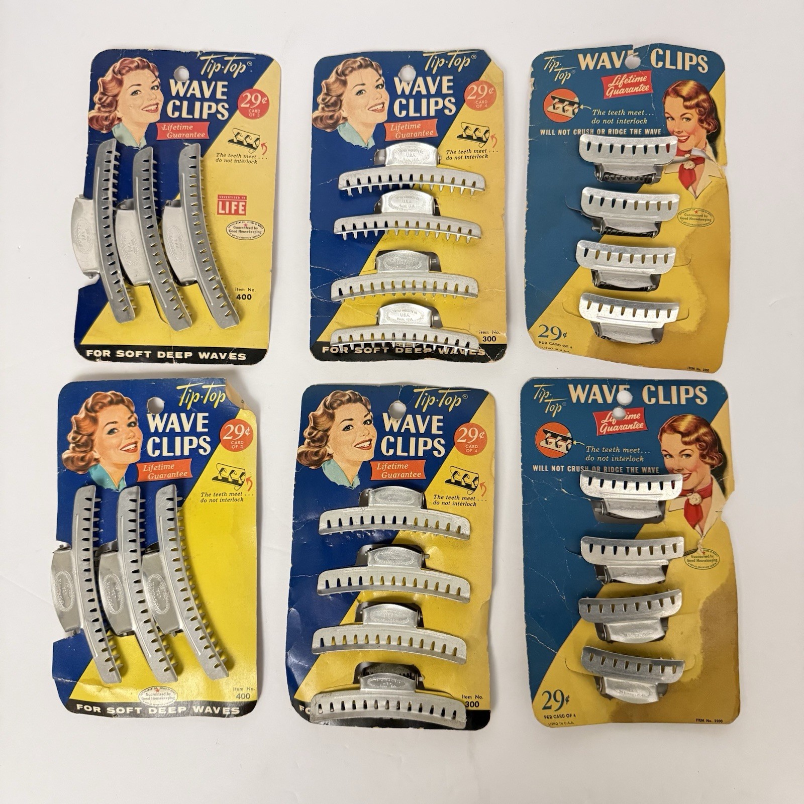 Vintage Hair Wave Clips Tip-Top 1940s Lot of 22 Small 2” Medium 3” Large 4” NOS