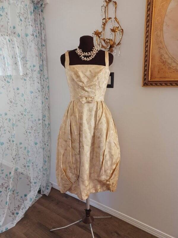 Vintage 1950’s Gold Balloon Dress From Paris Sleeveless Lorene Victor Hugo S