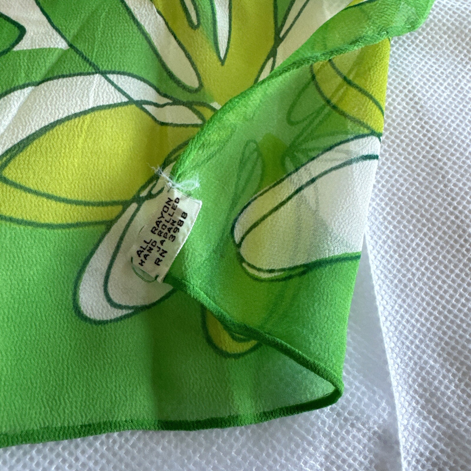 Vtg Mid Century Modern 42×16 Sheer Rayon Rectangle Green Floral Scarf Japan D18