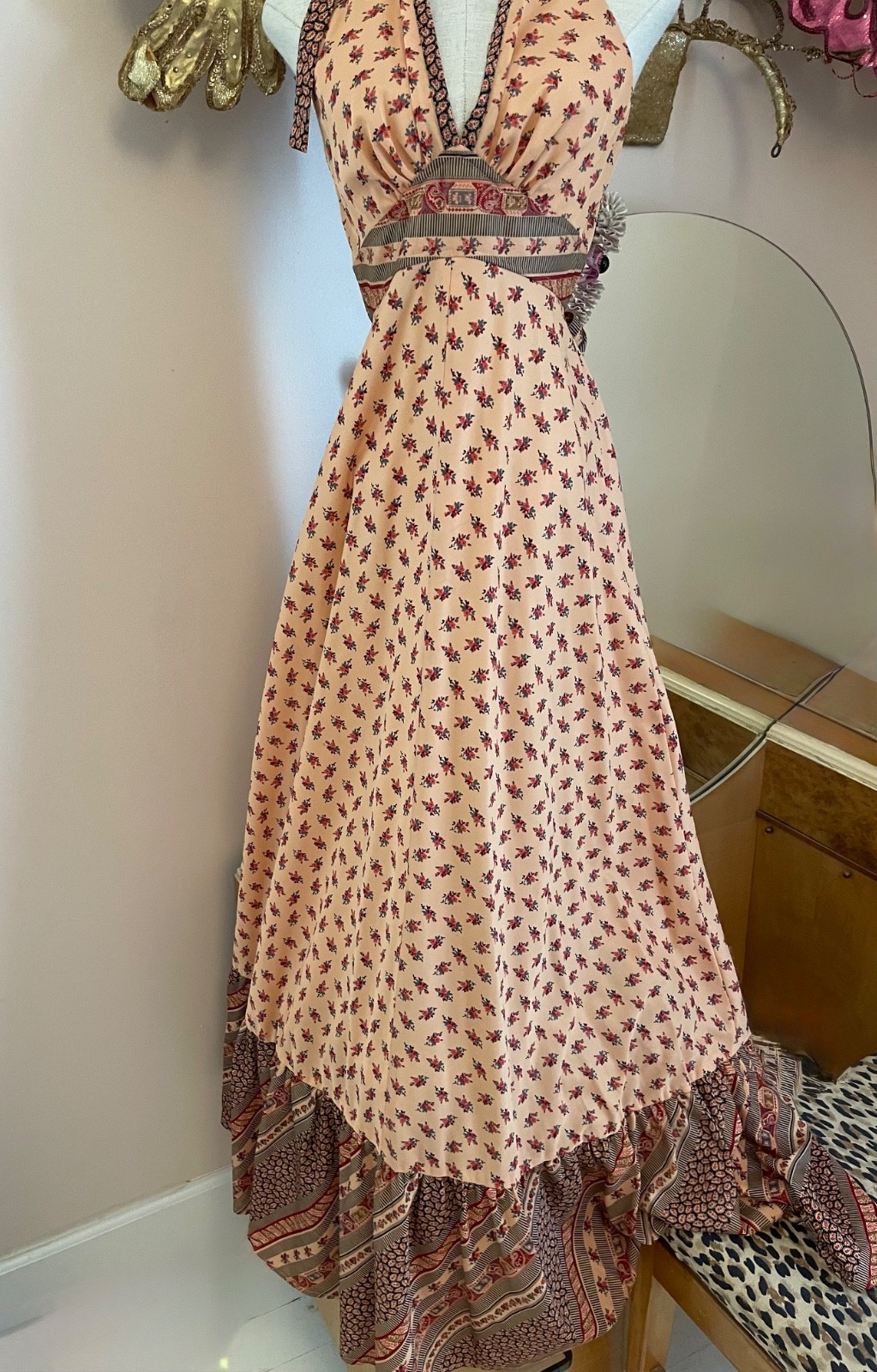 1970’s Vintage Jody Of California Hippie Boho Prairie Print Maxi Sun Dress Sz 9