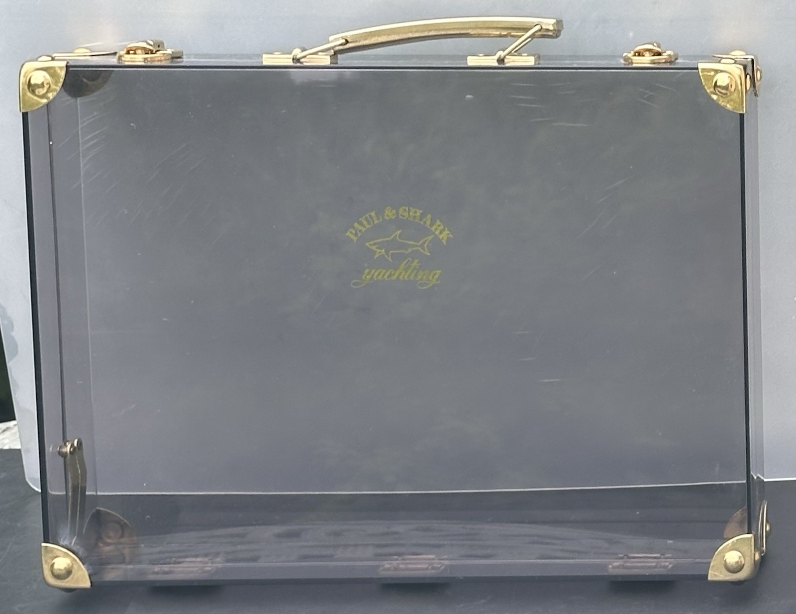 Vintage Paul & Shark Yachting Clear Smoke Gray Black Plastic Box Briefcase