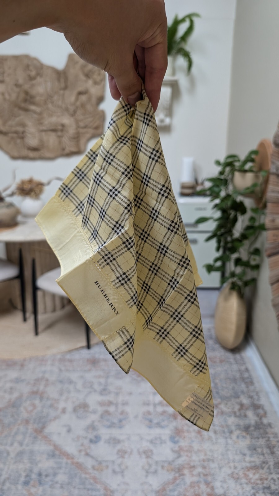 Burberry Vintage Cotton Handkerchief Check Yellow Blue 19 x 19 inches