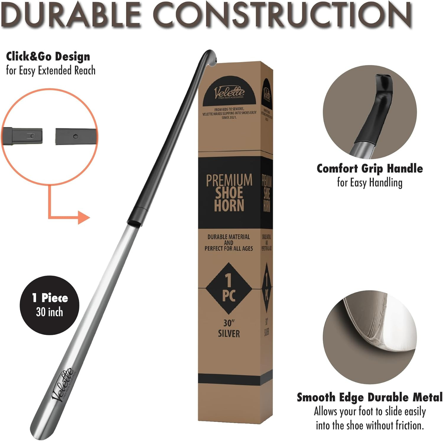 Metal Shoe Horn Long Handle for Seniors, Long Shoe Horn Metal – 30 Inch