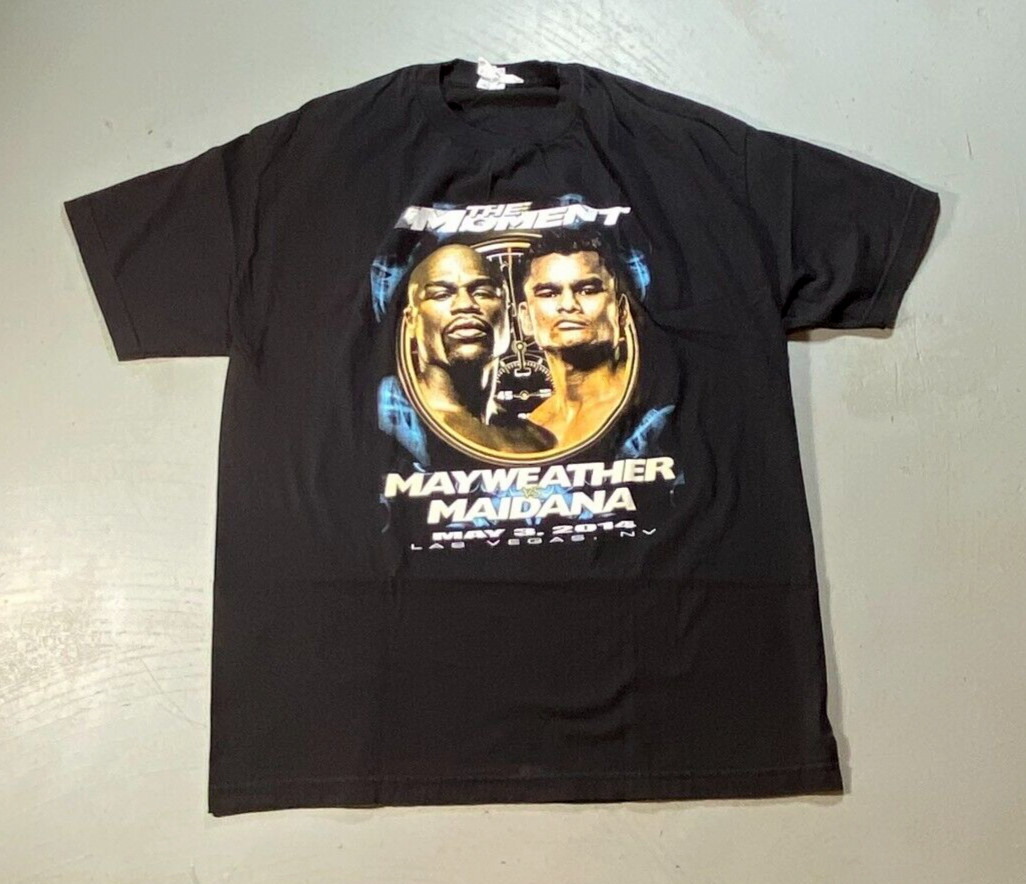 Boxing Shirt Mayweather v Maidana THE MOMENT Sz XL Title Bout / Tale Of Tape