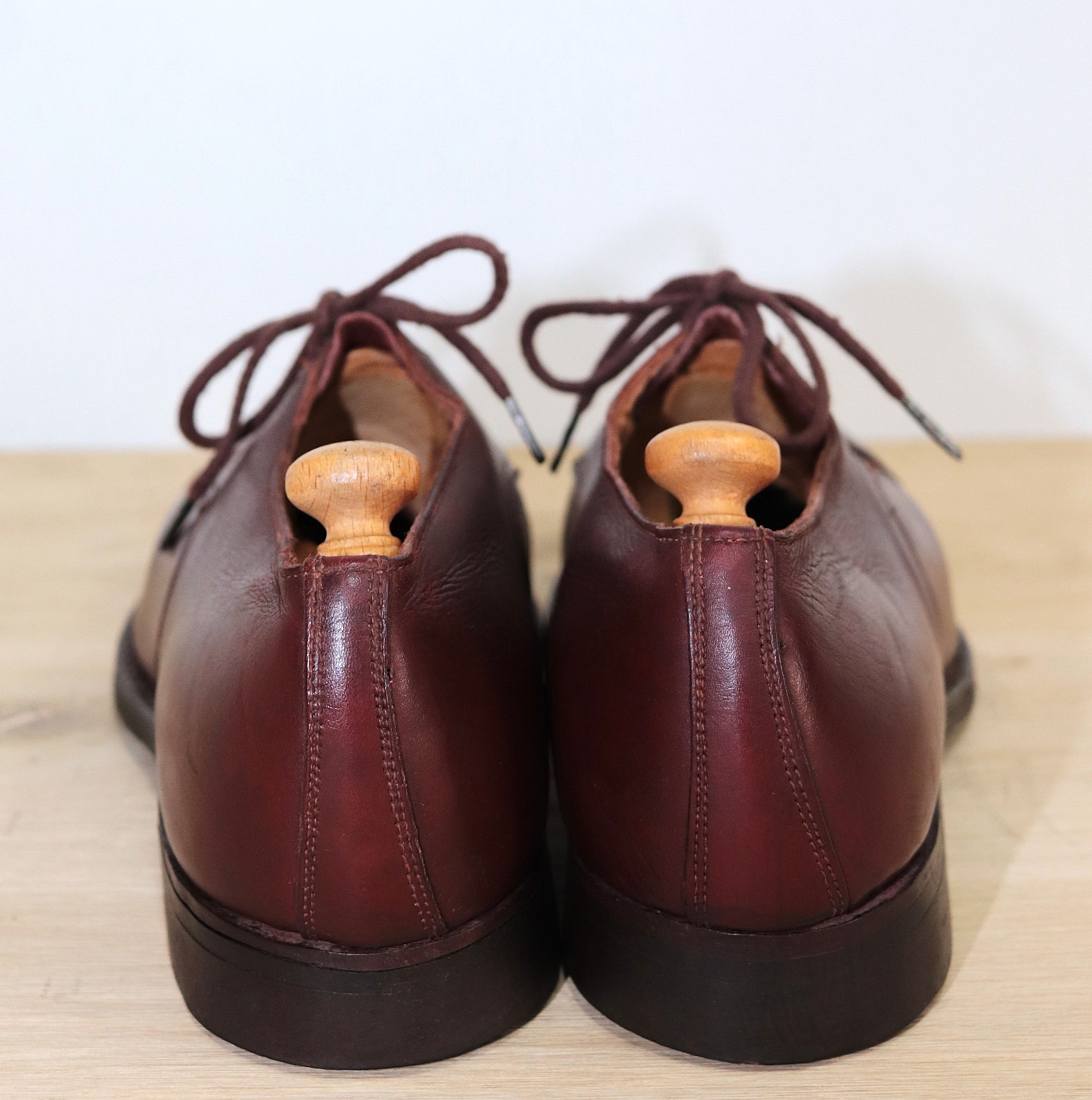 NOS 1940s New French Burgundy Leather Men’s Derby Shoes 41FR 8US Made in France