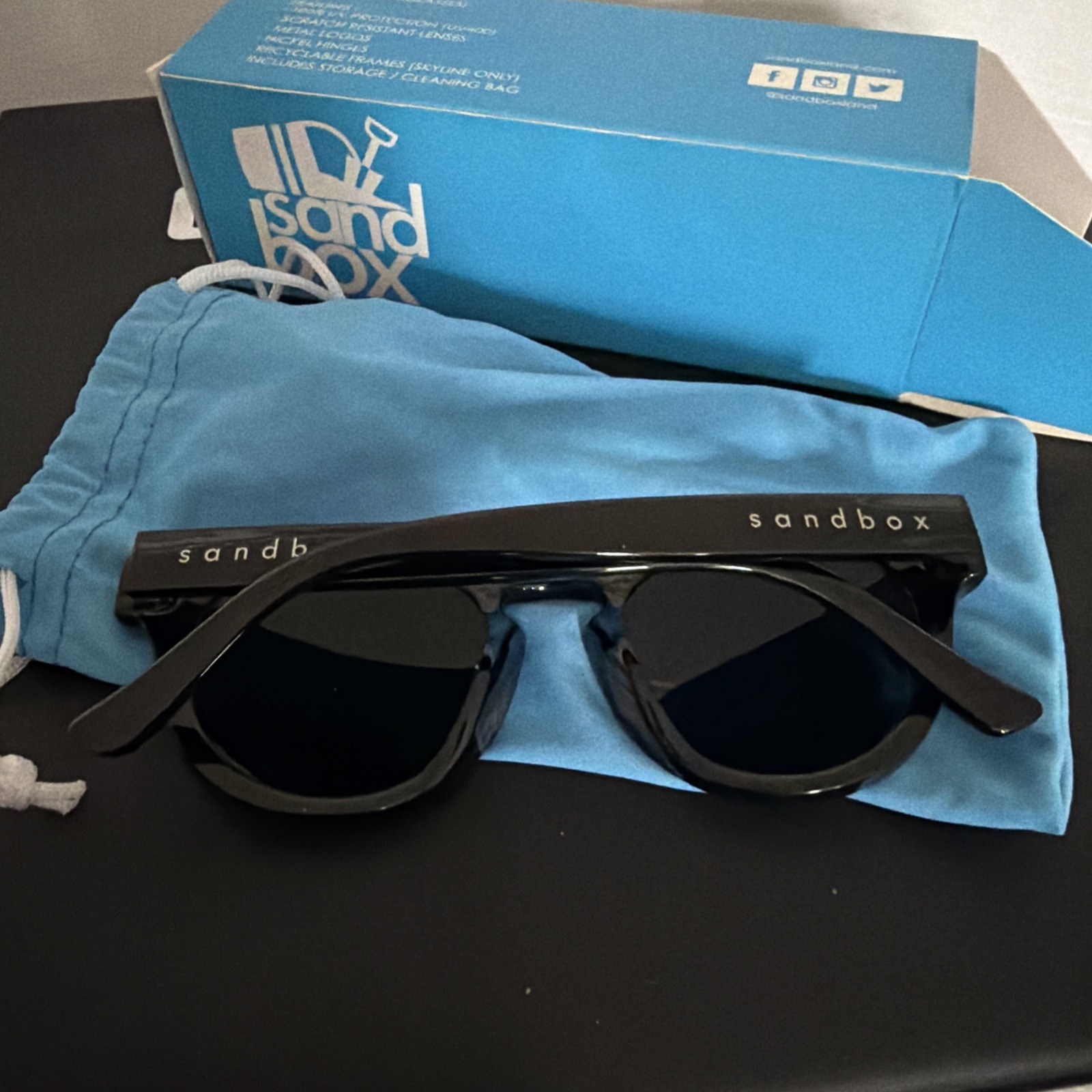 Sandbox Skyline Sunglasses Black with Blue Lenses 100% UV