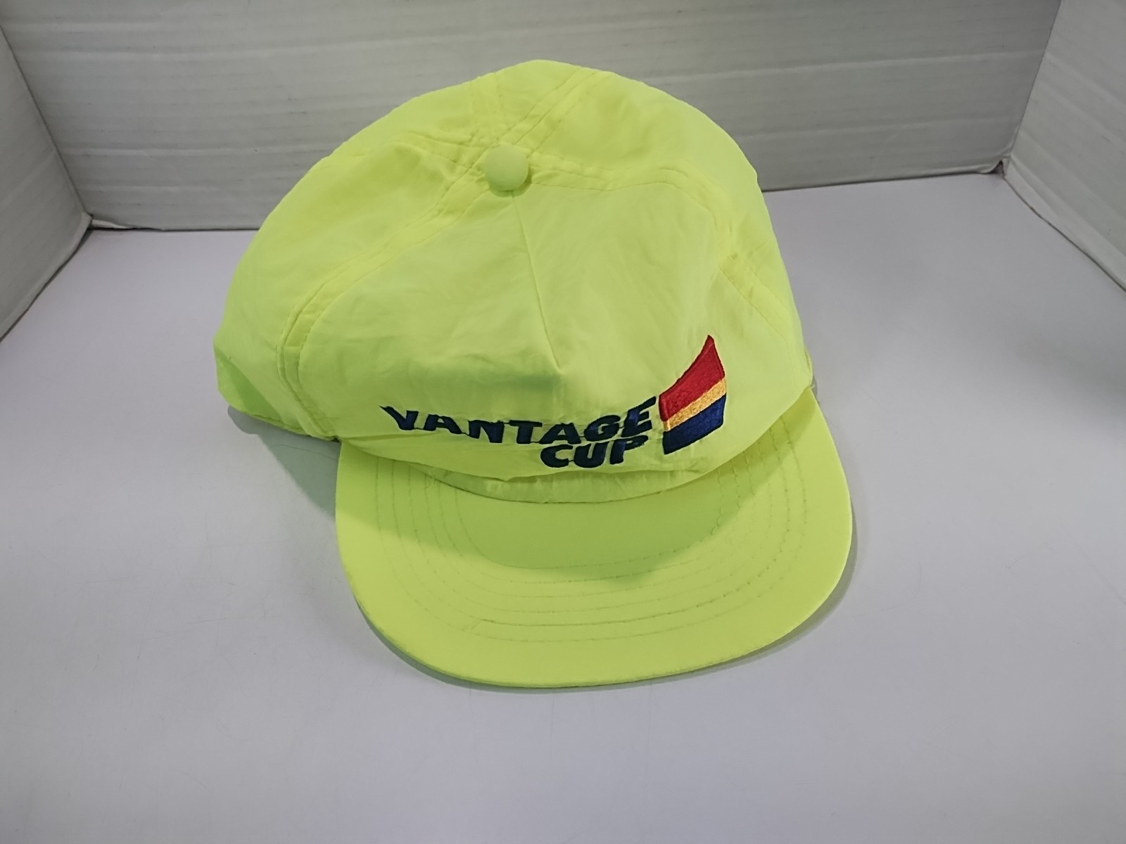 Vintage Vantage Cup Golf Snapback Hat Neon Yellow Cap Adjustable Retro 80s RJR